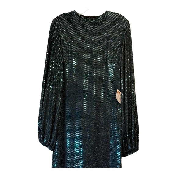 leena for Mac Duggal Bishop Sleeves Metallic Dress in Bottle Green NWT - Picture 4 of 7